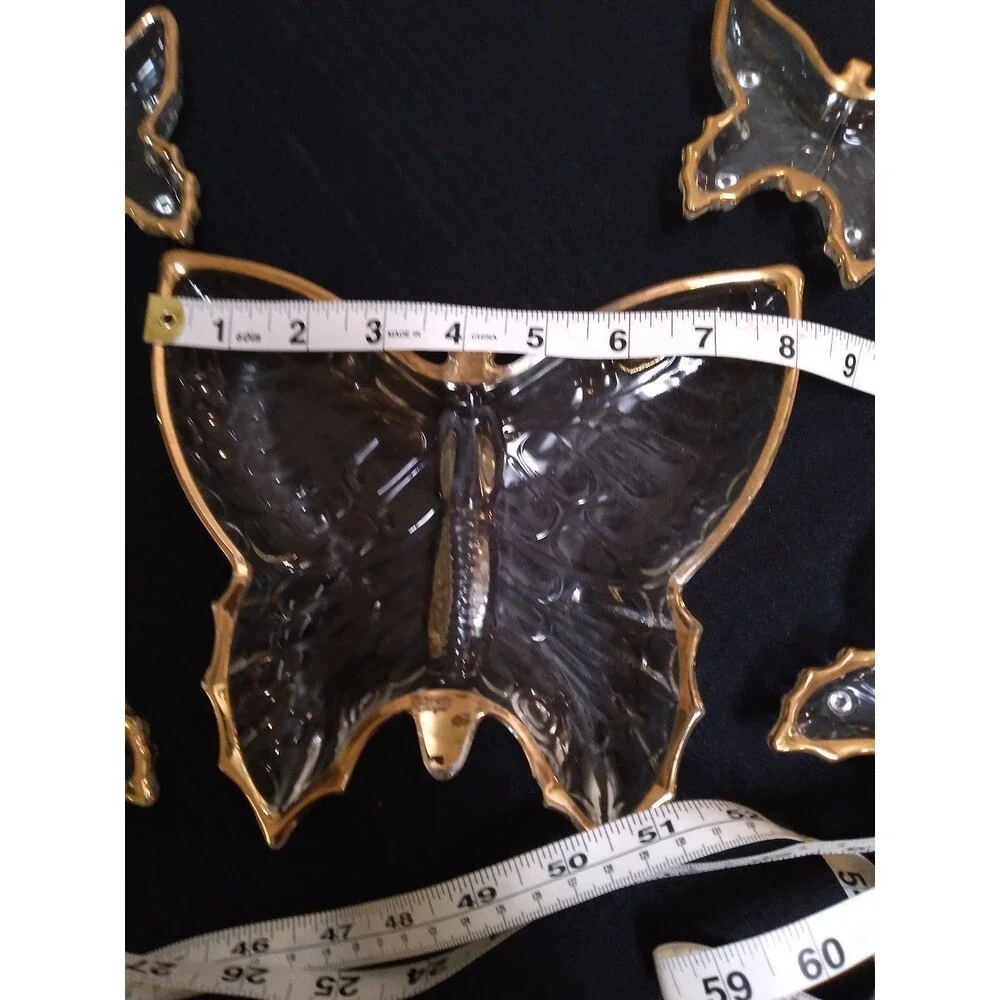Set of 5 Vintage Glass Butterfly Dish Set Trimmed in Gold (Untested)